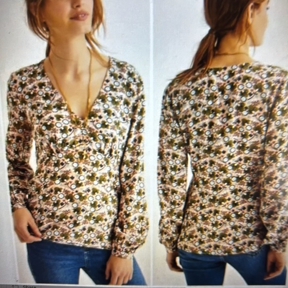 Boden Viola Boho Long Sleeve V Neck Black Floral Blouse US 2P - Picture 11 of 11